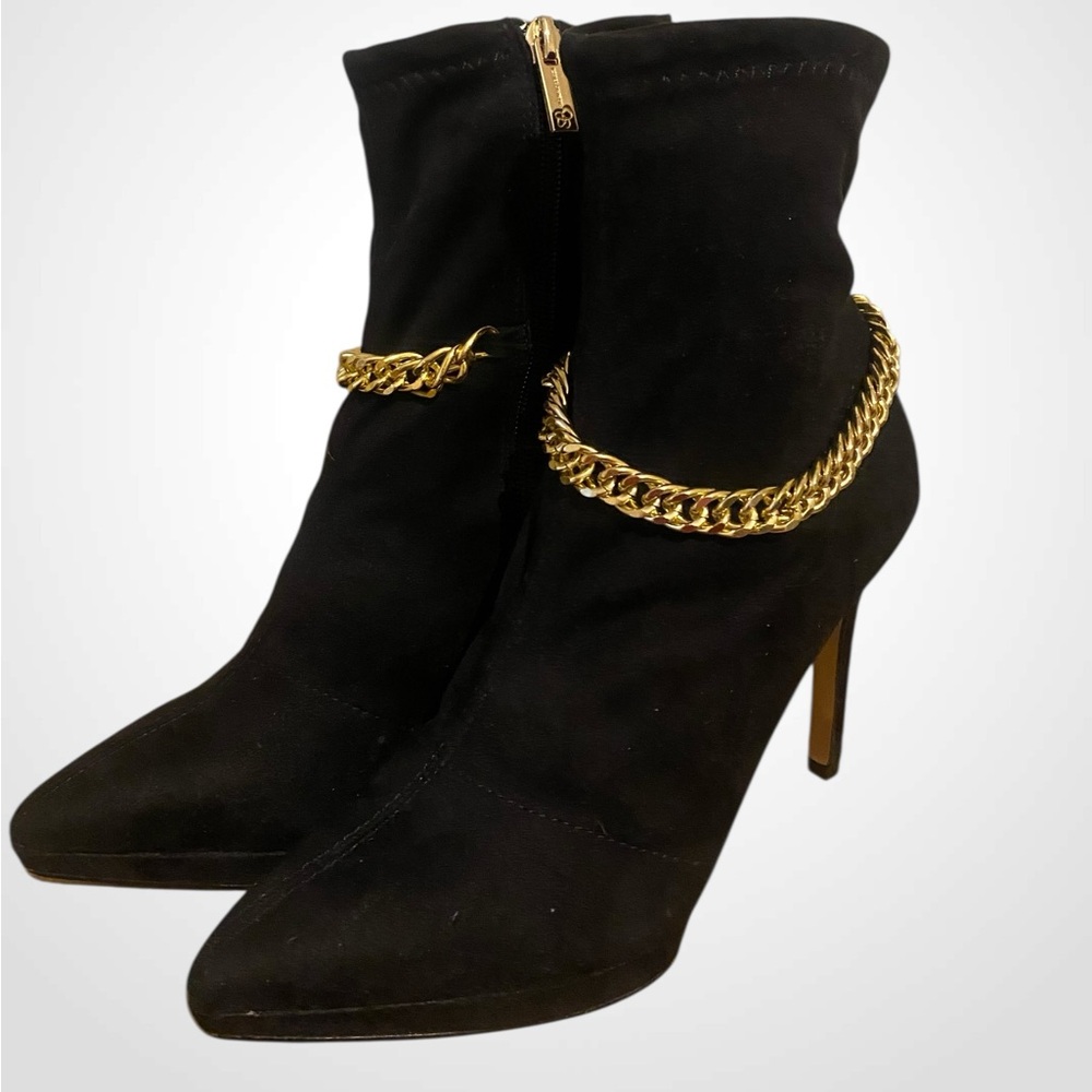 Jessica Simpson | JS Black Stiletto Heeled Boots with Gold Chain | Sock Booties - Picture 5 of 14